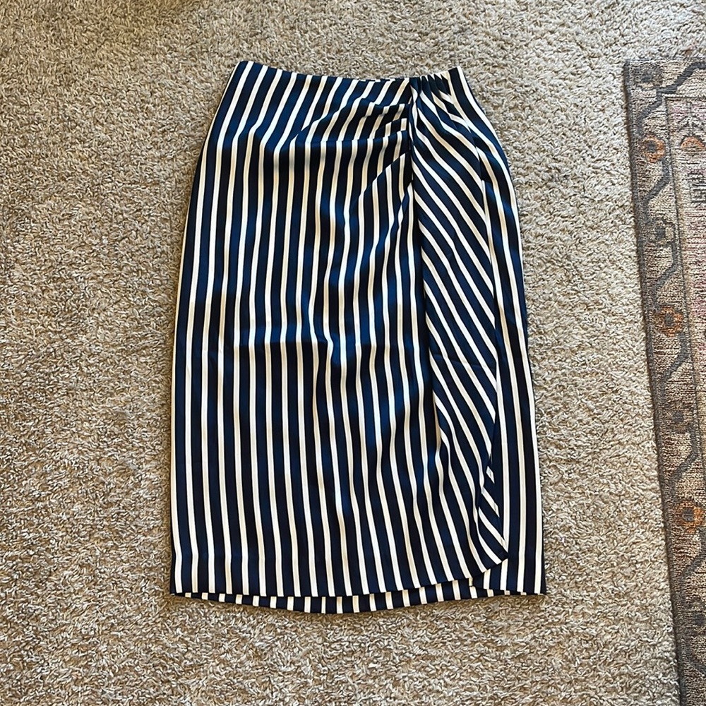 NWT J Crew Satin Striped Midi Skirt Sz 0